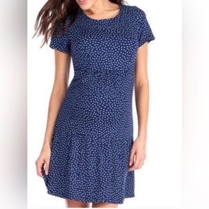 Seraphine Maternity navy polka-dot dress